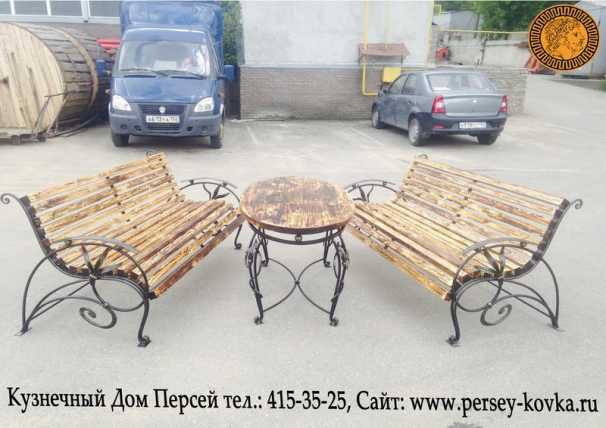 Кованый стол со скамейкой 7