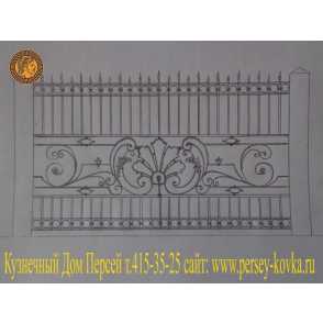 Кованый забор на металлических столбах 2